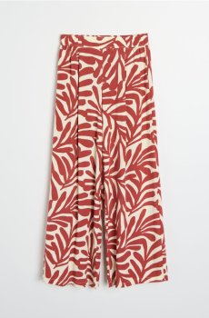 Віскозні штани wide leg з абстрактним візерунком - бурштиновий