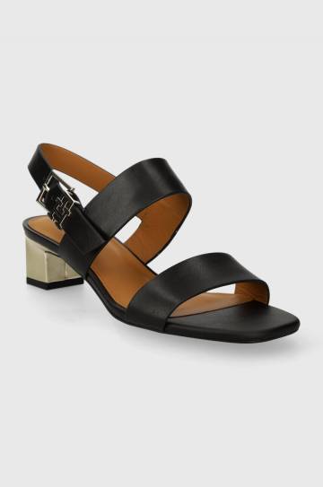 Кожаные сандалии Tommy Hilfiger TH HARDWARE MID HEEL цвет чёрный FW0FW08040 Кожаные сандалии Tommy Hilfiger TH HARDWARE MID HEEL цвет чёрный FW0FW08040