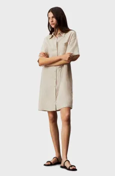 Женское бежевое платье LINEN BLEND RELAXED Бежевый XS Calvin Klein K20K206697