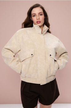 Бомбер зі штучної шкіри - кремовий