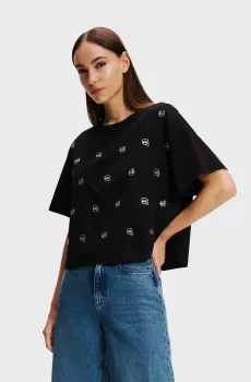 Женская черная футболка с узором IKONIK 2.0 Черный M Karl Lagerfeld 246W1701