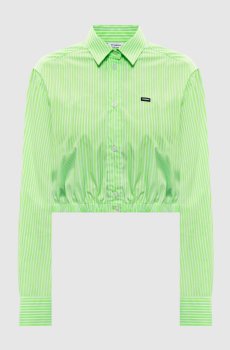 Зеленая укороченная рубашка в полоску
