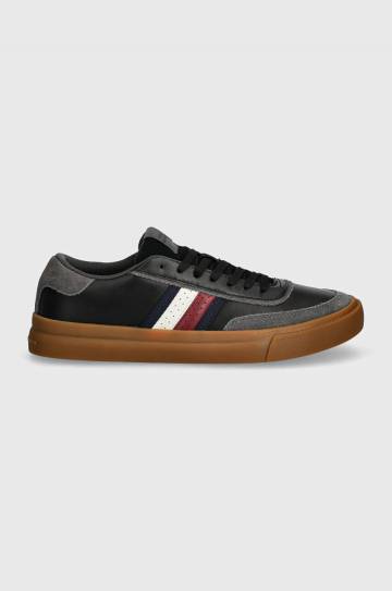 Кожаные кроссовки Tommy Hilfiger TH CUPSET 1A2 LTH MIX цвет чёрный FM0FM05118 Кожаные кроссовки Tommy Hilfiger TH CUPSET 1A2 LTH MIX цвет чёрный FM0FM05118