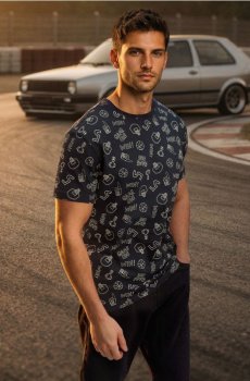 Візерункова бавовняна футболка - темно-синій