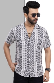 D Finish Men Smart Oversized Fit Vertical Striped Cuban Collar Cotton Casual Shirt