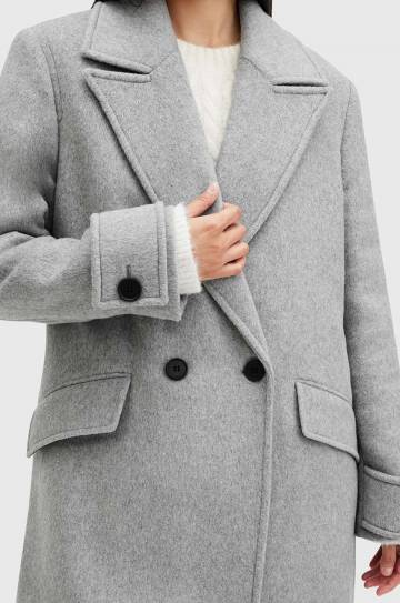 Пальто с примесью шерсти AllSaints MABEL COAT цвет серый переходное двубортное W006OZ Пальто с примесью шерсти AllSaints MABEL COAT цвет серый переходное двубортное W006OZ