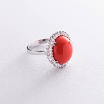 Золотое кольцо (коралл, бриллианты) к938k Золотое кольцо (коралл, бриллианты) к938k