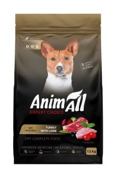 Сухой корм для взрослых собак средних пород AnimAll со свежей индейкой и ягненком, 12 кг