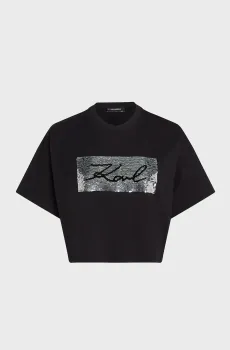 Женская черная футболка REVERSIBLE SEQUINS Черный L Karl Lagerfeld 246W1708