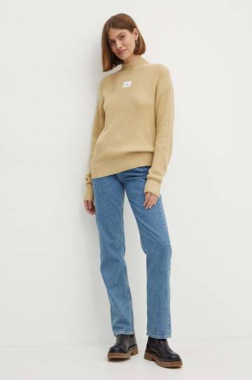 Хлопковый свитер Calvin Klein Jeans цвет бежевый с полугольфом J20J223609 Хлопковый свитер Calvin Klein Jeans цвет бежевый с полугольфом J20J223609