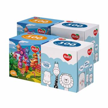 Детские косметические салфетки RUTA Kids 2-слойные, 4*100 шт Детские косметические салфетки RUTA Kids 2-слойные, 4*100 шт