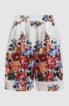 Белые шорты из шелка в цветочный принт