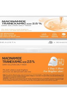 Тканевая маска для лица Beausta Niacinamide Tranexamic Acid 2.5% Dark Solution Daily Mask, 30 шт