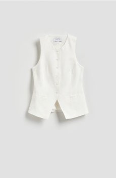 Reserved - Жилет из ткани с добавлением льна - білий - 042JL-00X