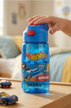 Пляшка для води з ручкою та соломинкою Hot Wheels - різнобарвний