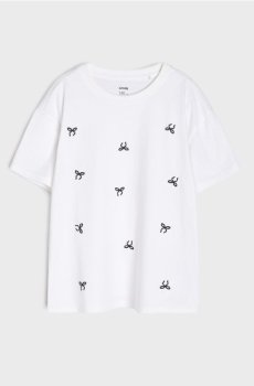 Бавовняна футболка з вишитими бантиками - білий