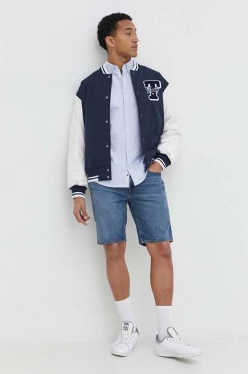 Куртка-бомбер Tommy Jeans мужской цвет синий зимняя oversize Куртка-бомбер Tommy Jeans мужской цвет синий зимняя oversize
