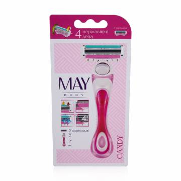 Станок для бритья MAY Body Candy женский, 4 лезвия, с 2 сменными картриджами Станок для бритья MAY Body Candy женский, 4 лезвия, с 2 сменными картриджами