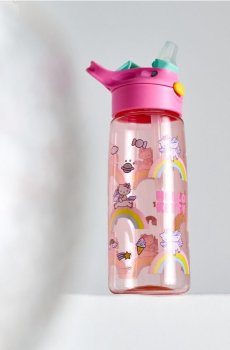 Пляшка для води з ручкою та соломинкою Hello Kitty - різнобарвний