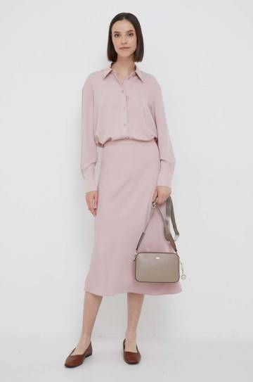 Юбка Calvin Klein цвет розовый midi расклешённая Юбка Calvin Klein цвет розовый midi расклешённая