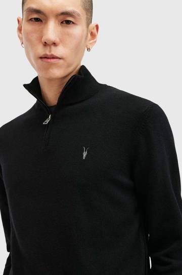 Свитер с шерстью AllSaints KILBURN ZIP FUNNEL цвет чёрный M082KB Свитер с шерстью AllSaints KILBURN ZIP FUNNEL цвет чёрный M082KB