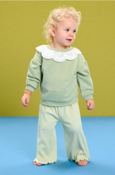 Рифлені штани wide leg - сіро-зелений