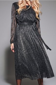 Сукня міді з мерехтливої тканини з поясом - срібний