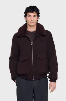 Мужская темно-коричневая шерстяная куртка Коричневый XXL Sandro SHPBL01220_Chocolate