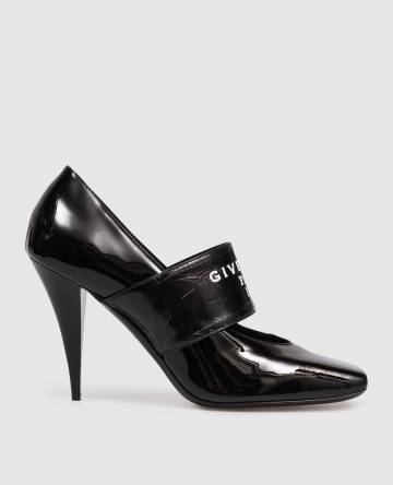 Черные кожаные лакированные туфли с логотипом Черные кожаные лакированные туфли с логотипом