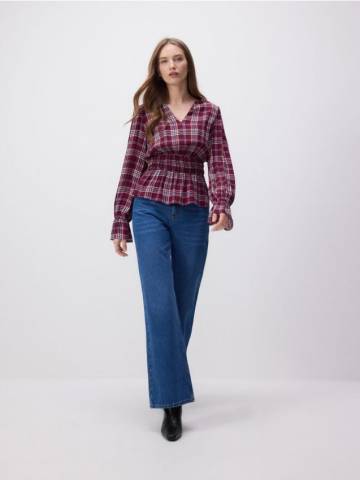 Reserved - Картата блузка з віскози - burgundy - 053FA-53X Reserved - Картата блузка з віскози - burgundy - 053FA-53X