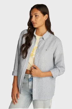 Женская голубая рубашка в полоску TJW RLX LINEN Голубой S Tommy Jeans DW0DW20292