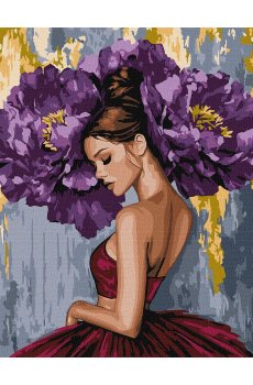 Картина по номерам Ideyka Балерина с пурпурными пионами, с красками металлик, 40*50 см (KHO8658)