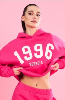 Худі з опущеною лінією плечей та написом "1996 Georgia" Gym Hard - яскраво-рожевий