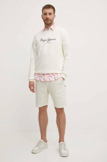 Хлопковая кофта Pepe Jeans SAUL CREW мужская цвет бежевый с принтом PM582702 Хлопковая кофта Pepe Jeans SAUL CREW мужская цвет бежевый с принтом PM582702