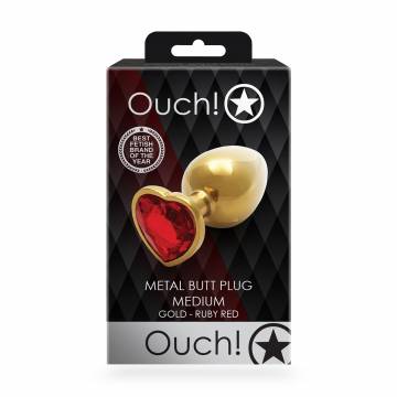 Металлическая анальная пробка Ouch! Heart Gem, размер M, золотисто-красная, 1 шт Металлическая анальная пробка Ouch! Heart Gem, размер M, золотисто-красная, 1 шт