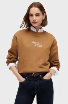 Женский коричневый свитшот script regular c-nk swt Коричневый XS Tommy Hilfiger WW0WW51598