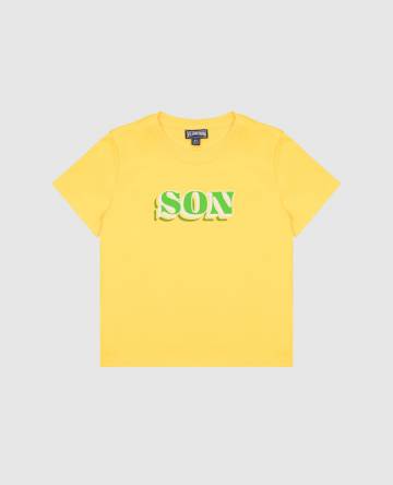 Детская желтая футболка Dad and Son с принтом Детская желтая футболка Dad and Son с принтом