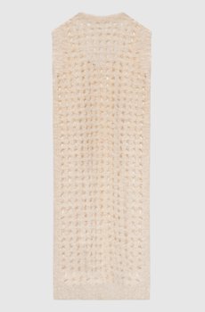 Бежевое ажурное платье миди с шерстью альпаки