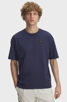Мужская темно-синяя футболка UA HWT WOVEN LABEL SS Синий M Under Armour 6005668-403