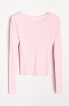 Трикотажний кардиган в рубчик з віскозою - пастельний рожевий