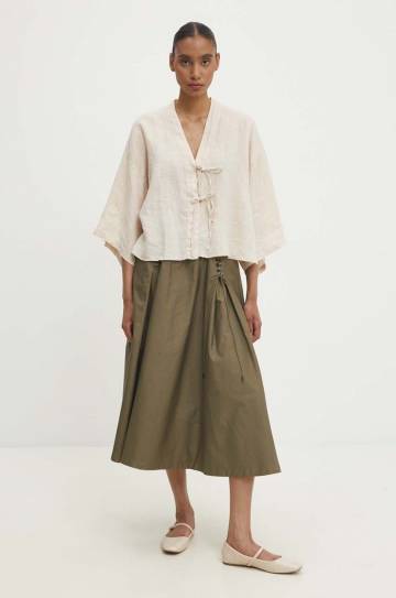 Хлопковая юбка Answear Lab цвет зелёный midi расклешённая Хлопковая юбка Answear Lab цвет зелёный midi расклешённая