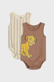 Бавовняне боді з принтом 2 pack Lion King - темно коричневий
