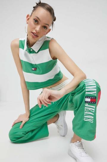 Спортивные штаны Tommy Jeans цвет зелёный с узором Спортивные штаны Tommy Jeans цвет зелёный с узором