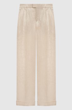 Бежевые брюки из льна с отворотами