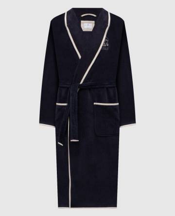 Синий махровый халат с вышивкой эмблемы
