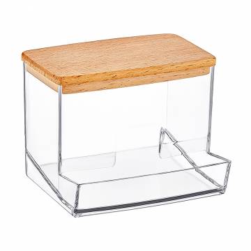 Контейнер для ватных палочек Boxup с деревянной крышкой, прозрачный, 8.8*10.5*6 см (FT-204)