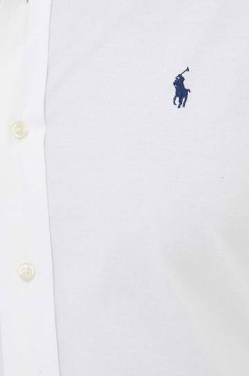 Хлопковая рубашка Polo Ralph Lauren мужская цвет белый regular классический воротник Хлопковая рубашка Polo Ralph Lauren мужская цвет белый regular классический воротник