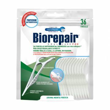 Флоссер с держателем Biorepair Oral Care Pro, насыщенный гидроксиапатитом, 36 шт Флоссер с держателем Biorepair Oral Care Pro, насыщенный гидроксиапатитом, 36 шт