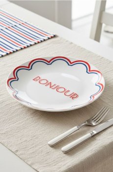 Керамічна тарілка з написом Bonjour - різнобарвний