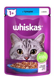 Влажный корм для взрослых кошек Whiskas с тунцом в желе, 85 г